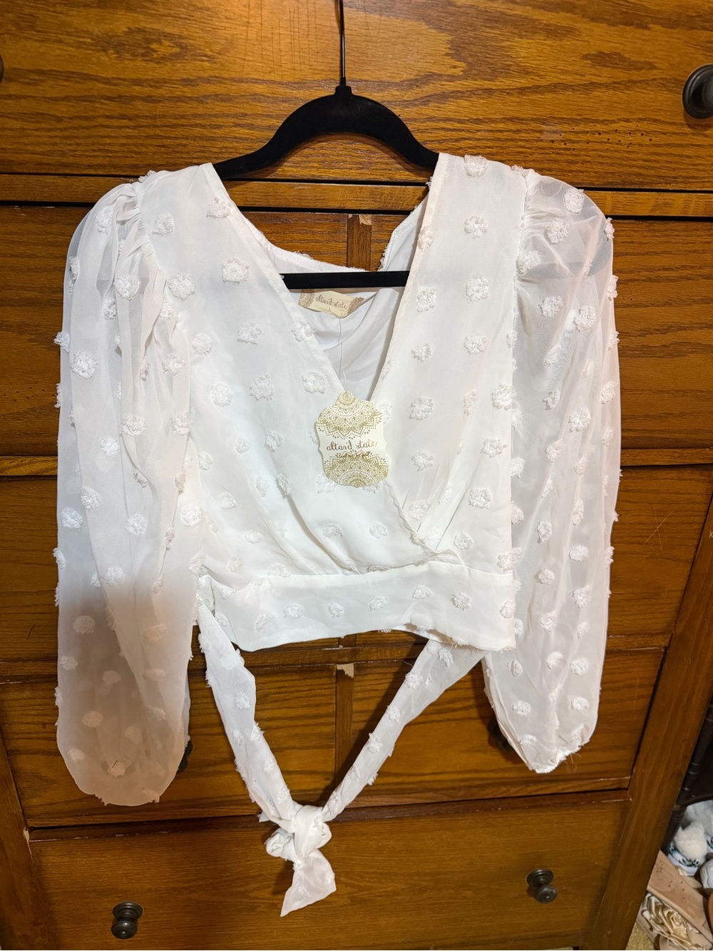 Alterd State White Swiss Dot Wrap Crop Top